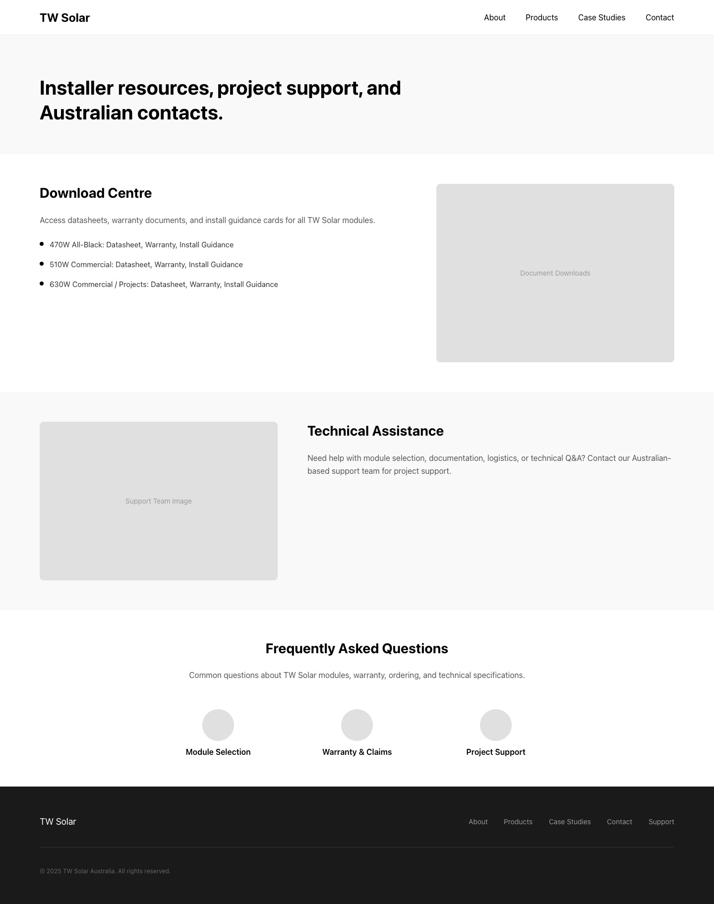 Support and resources wireframe